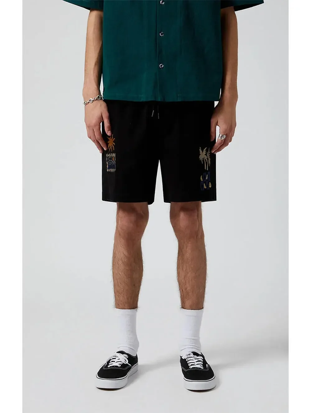 (C119) PacSun Reed Printed Volley Shorts Small Black Print Drawstring Beach